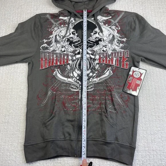 NWT MMA Elite Hoodie Gray Full Zip Up Small Y2K Goth Skull Punk Affliction Style - Picture 13 of 16